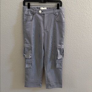 YITAI NWOT Men Blue White Pinstriped Utility Cargo Ankle Cropped Pants SZ Small